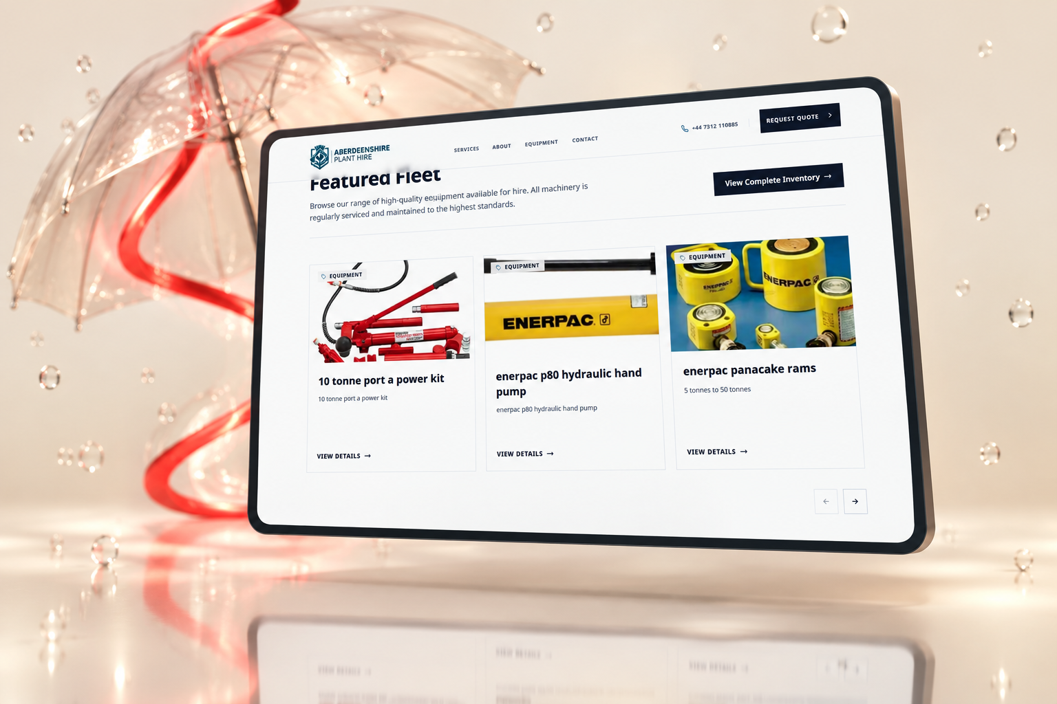 Aberdeenshire Plant Hire — desktop interface details