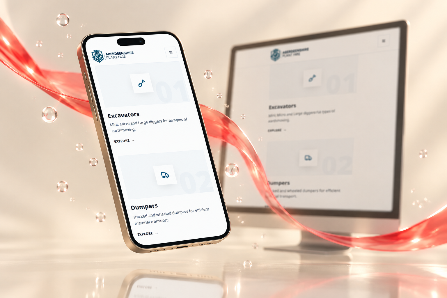 Aberdeenshire Plant Hire — desktop and mobile design presented together