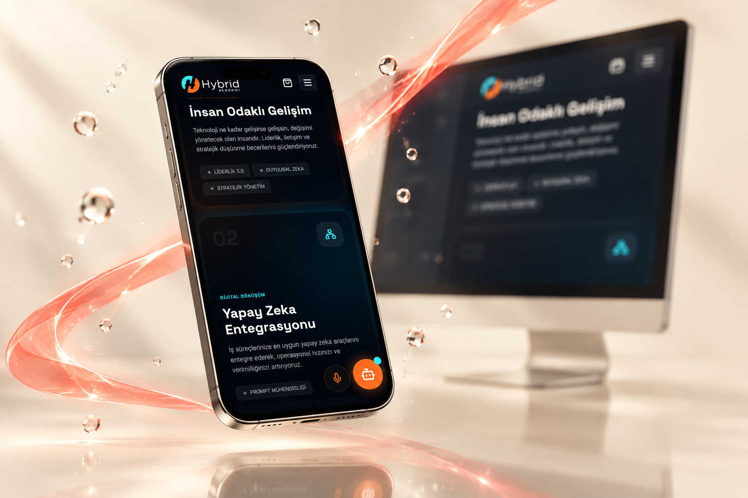 Hybrid Akademi — masaüstü ve mobil tasarımın birlikte sunumu
