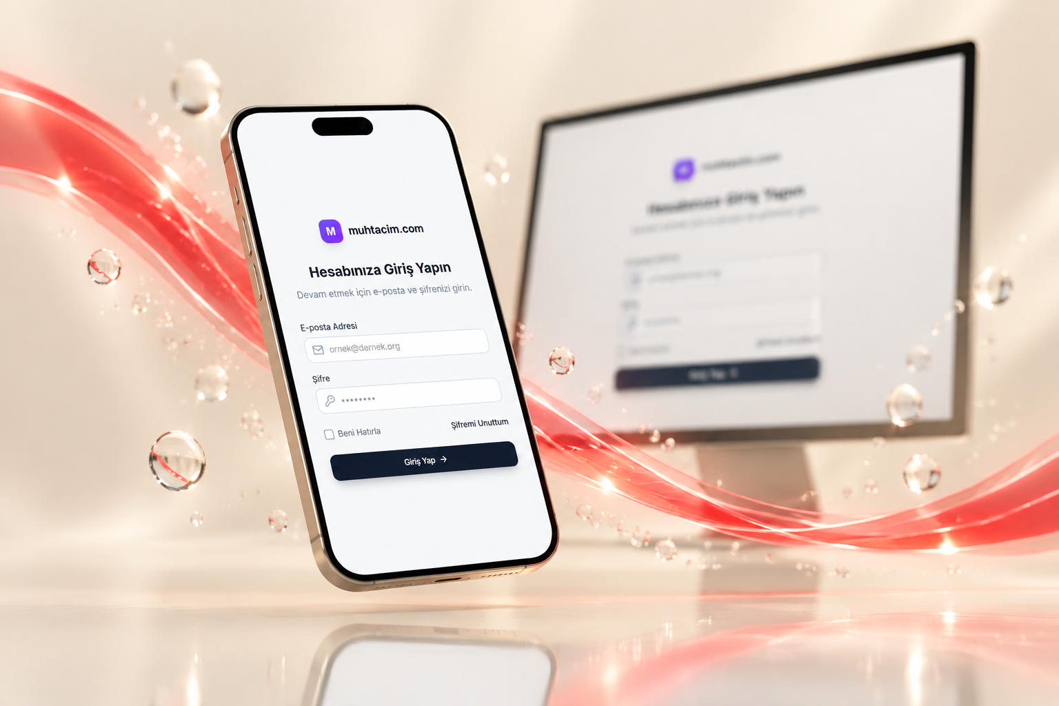 Muhtacim — desktop and mobile design presented together